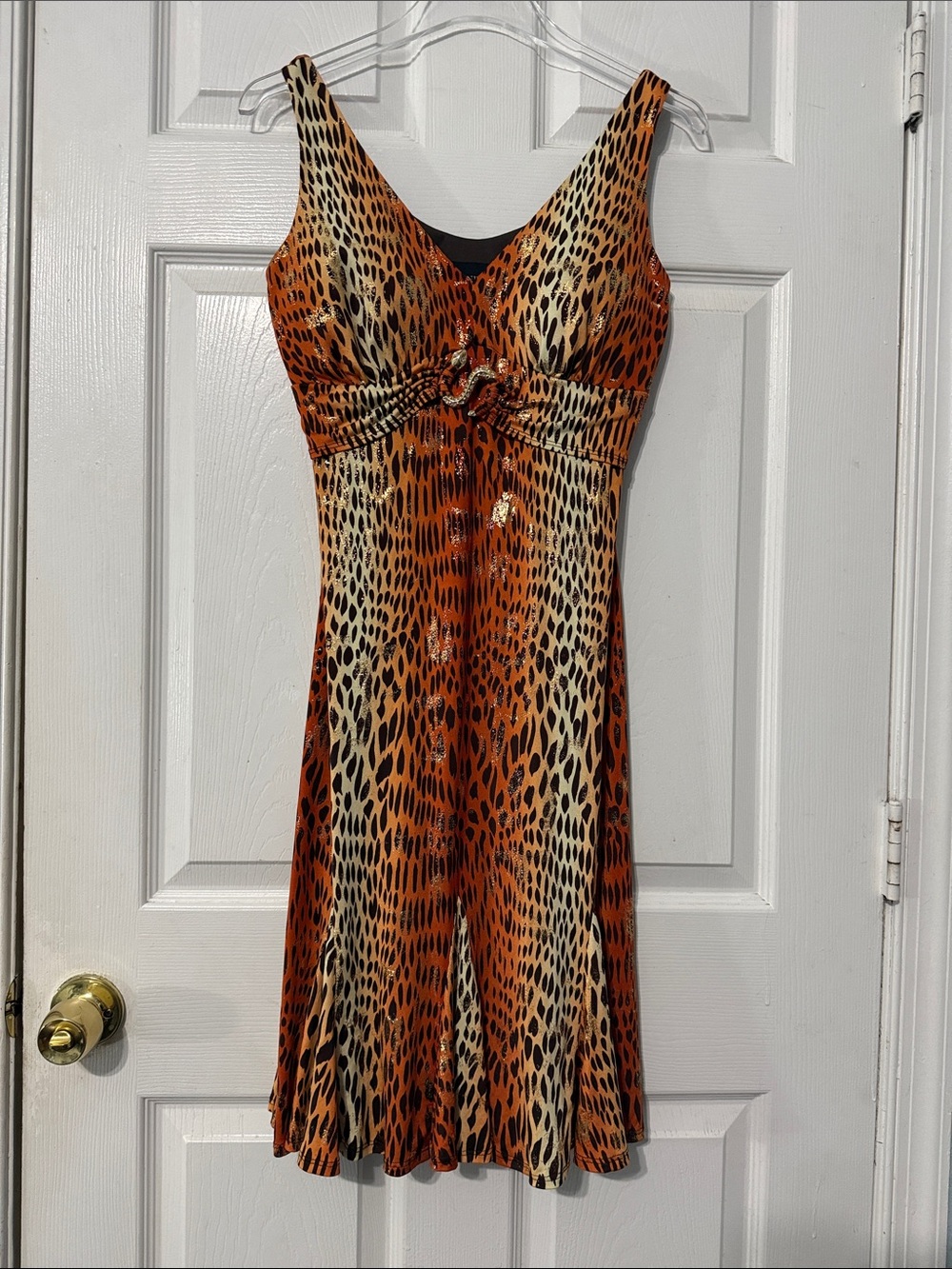 Vintage Frank Lyman Sleeveless Leopard Tiger Ombre Metallic V-Neck Dress Size 8